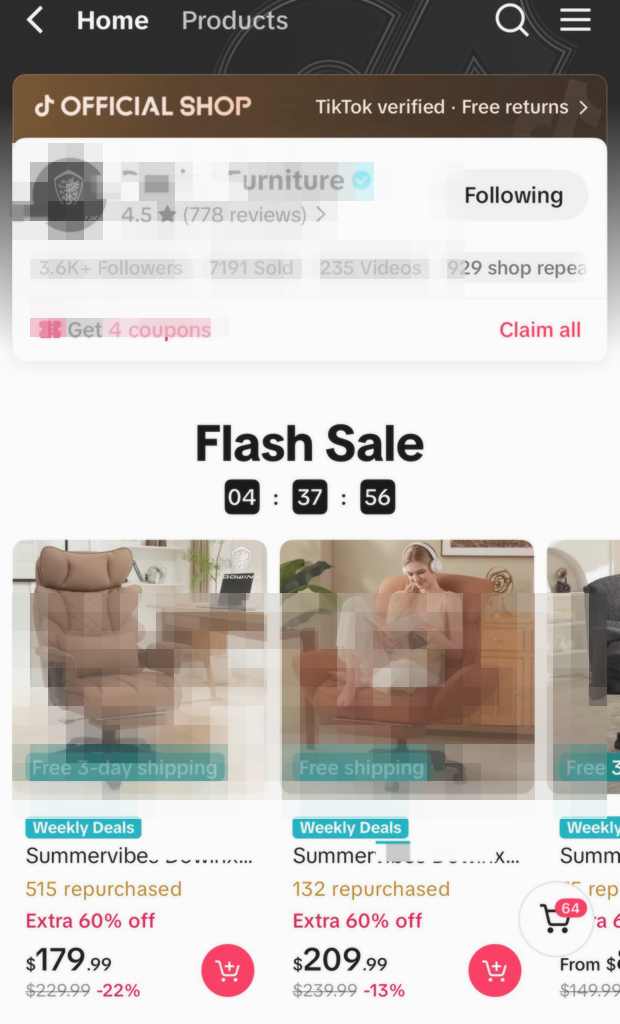 Anonymized TikTok Shop furniture client case